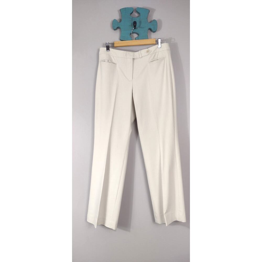 Talbots Curvy Beige Linen Women's Wide Leg Pants Size 8 Elegant Office